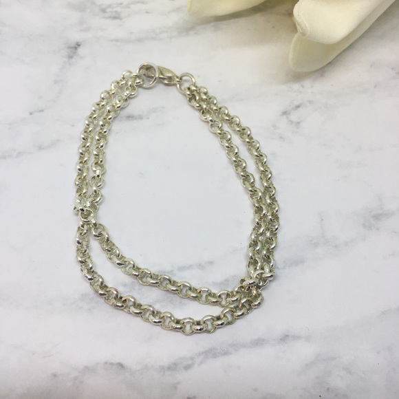 Silver tone bracelet double chain simple - Picture 1 of 5
